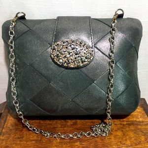 Brighton grey leather evening bag swarovski crystl